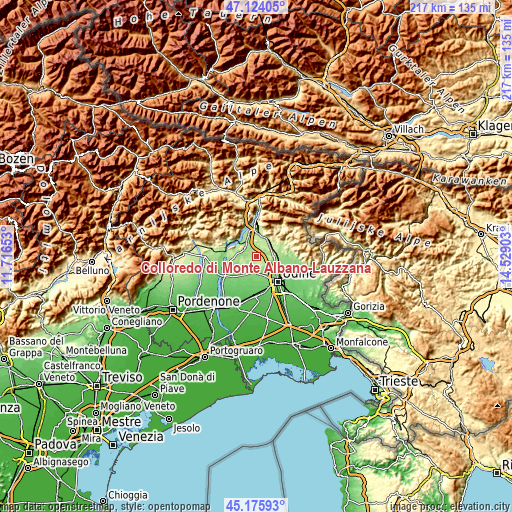 Topographic map of Colloredo di Monte Albano-Lauzzana