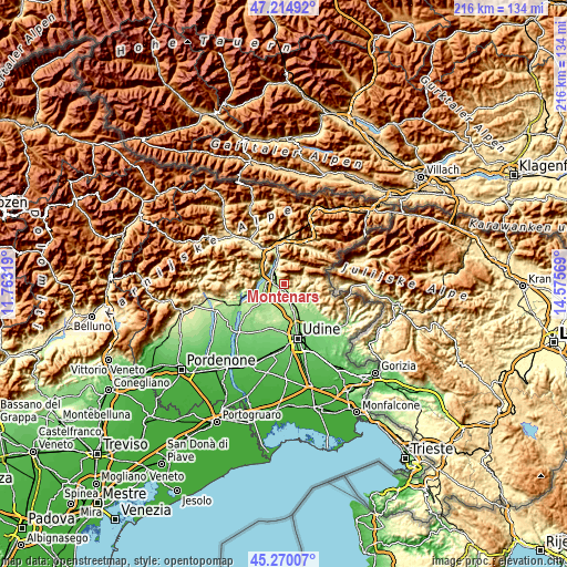 Topographic map of Montenars