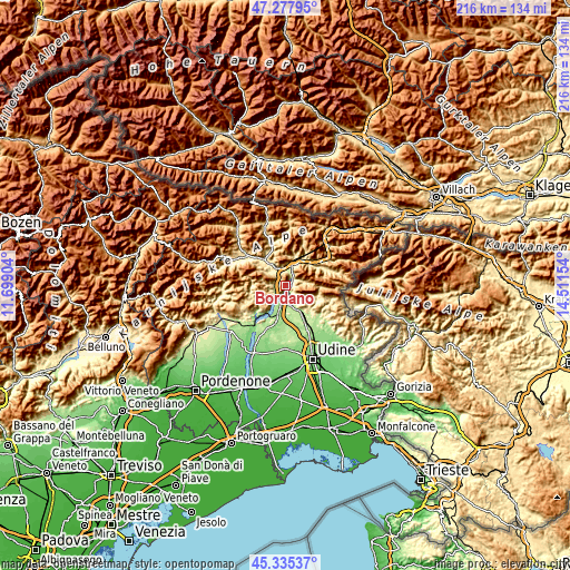 Topographic map of Bordano