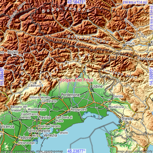 Topographic map of Forgaria nel Friuli