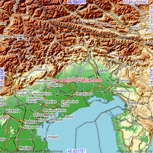 Topographic map of San Martino al Tagliamento