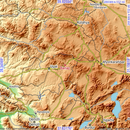 Topographic map of Banaz