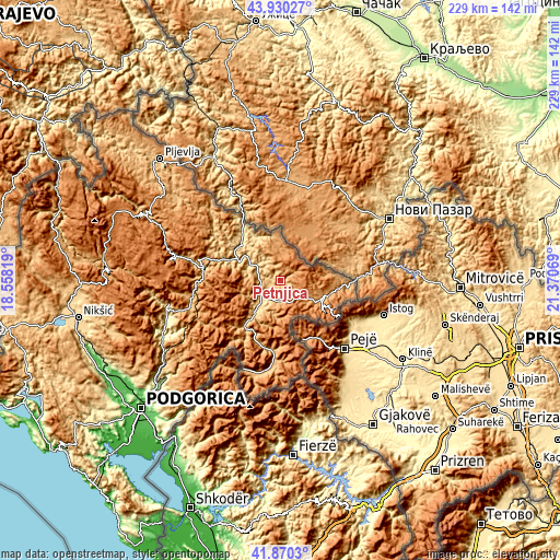 Topographic map of Petnjica