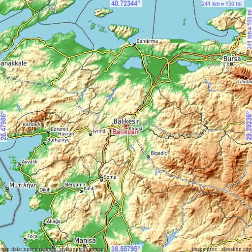 Topographic map of Balıkesir