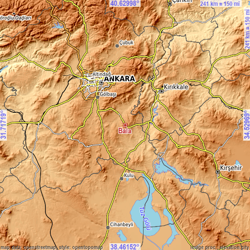 Topographic map of Bala
