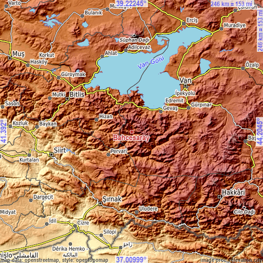 Topographic map of Bahçesaray