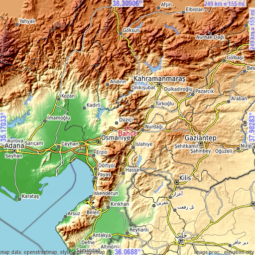 Topographic map of Bahçe