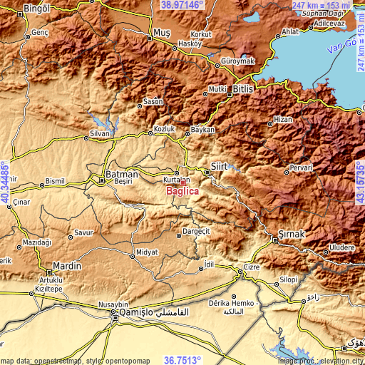 Topographic map of Bağlıca