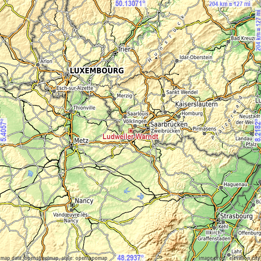 Topographic map of Ludweiler-Warndt