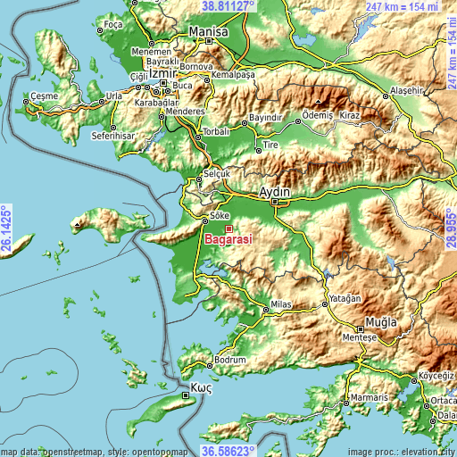 Topographic map of Bağarası
