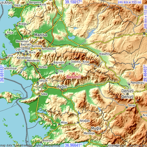 Topographic map of Bademli