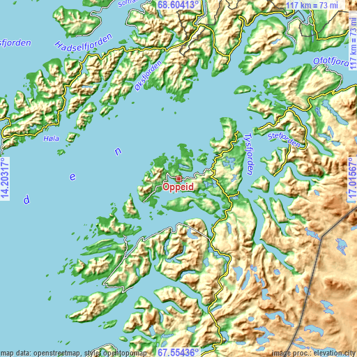 Topographic map of Oppeid