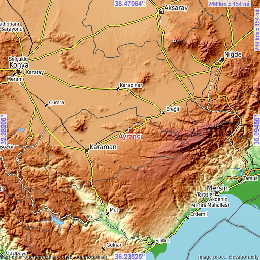 Topographic map of Ayrancı