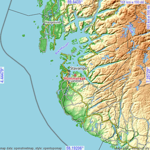 Topographic map of Hommersåk