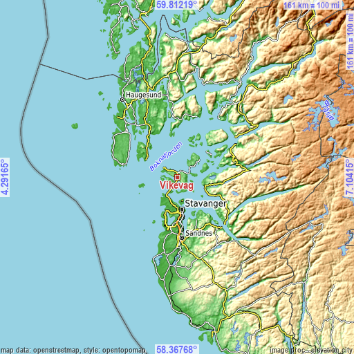 Topographic map of Vikevåg