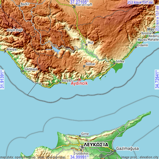 Topographic map of Aydıncık