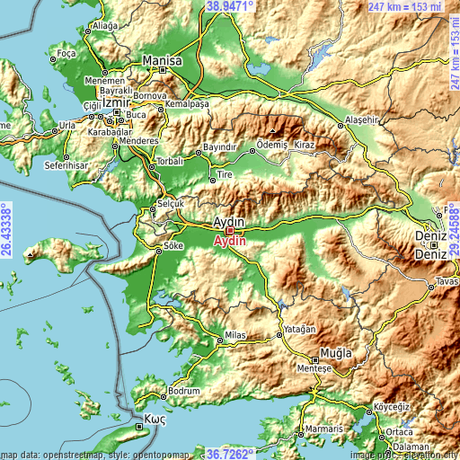 Topographic map of Aydın