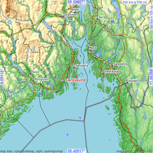 Topographic map of Årøysund