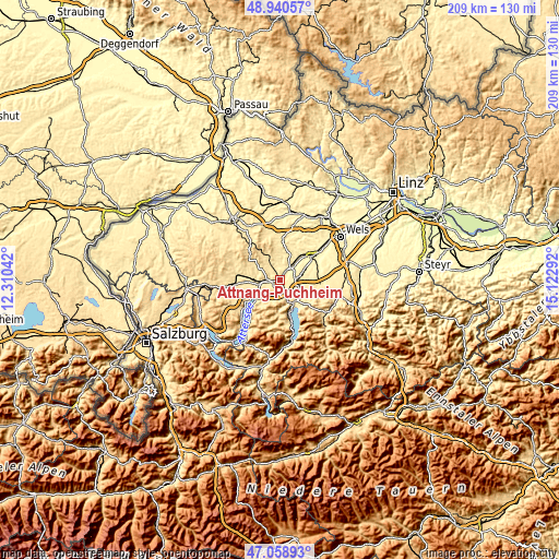 Topographic map of Attnang-Puchheim