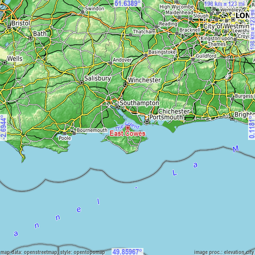 Topographic map of East Cowes