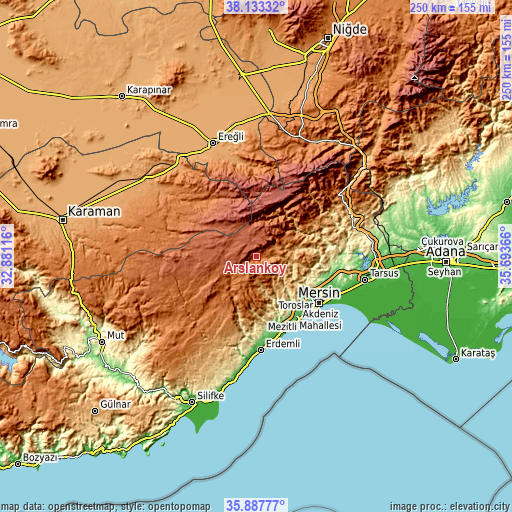 Topographic map of Arslanköy