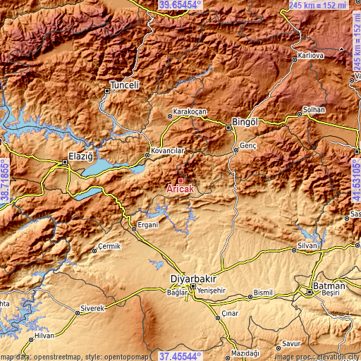 Topographic map of Arıcak