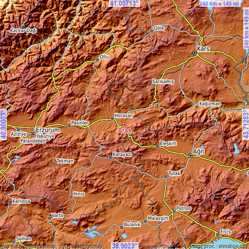 Topographic map of Aras