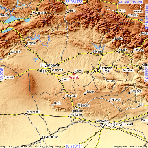 Topographic map of Aralık