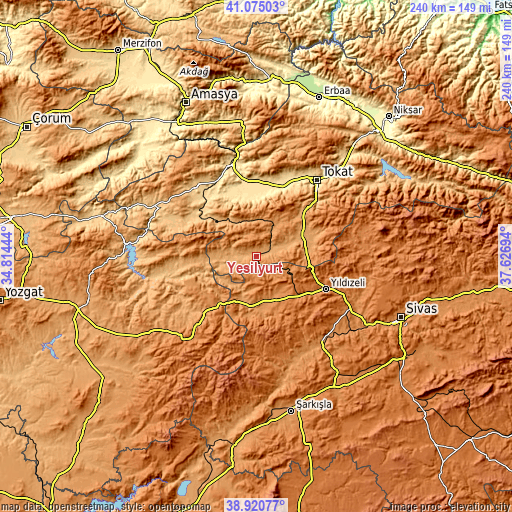 Topographic map of Yeşilyurt