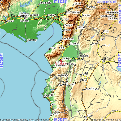Topographic map of Antakya