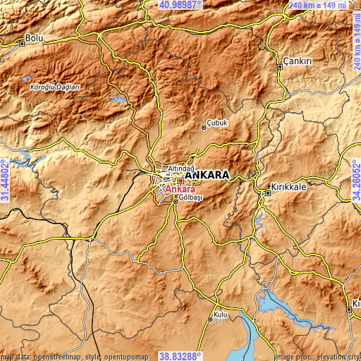 Topographic map of Ankara