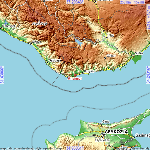 Topographic map of Anamur