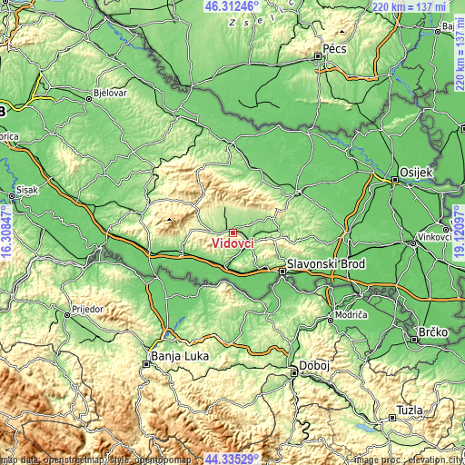 Topographic map of Vidovci