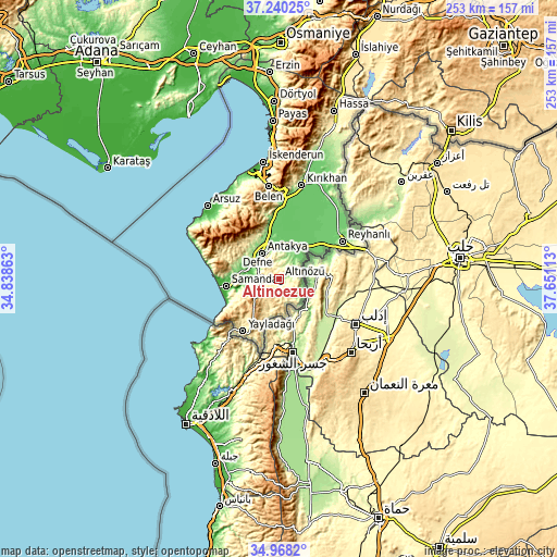 Topographic map of Altınözü