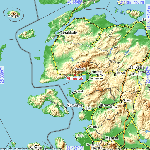 Topographic map of Altınoluk