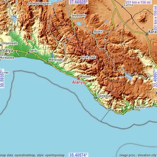 Topographic map of Alanya
