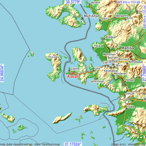 Topographic map of Alaçatı