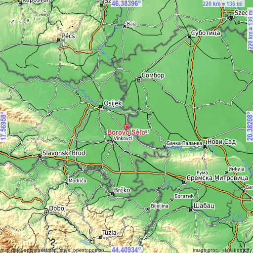 Topographic map of Borovo Selo