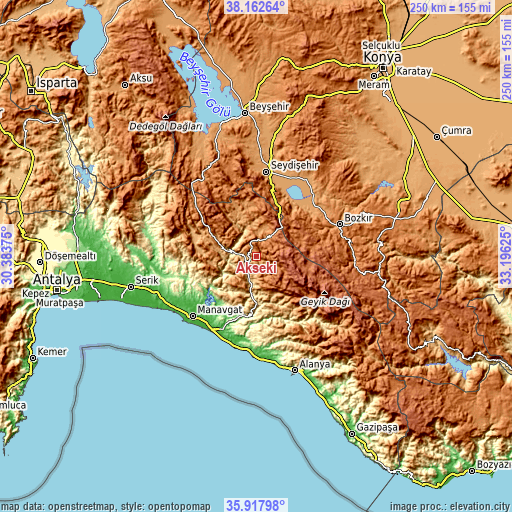 Topographic map of Akseki