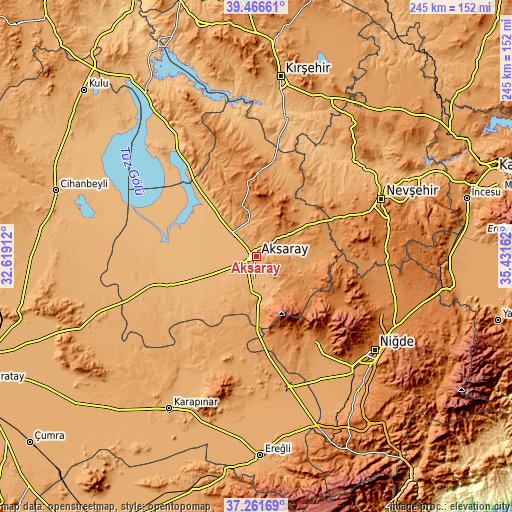 Topographic map of Aksaray