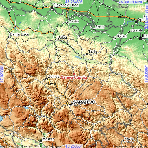 Topographic map of Careva Ćuprija