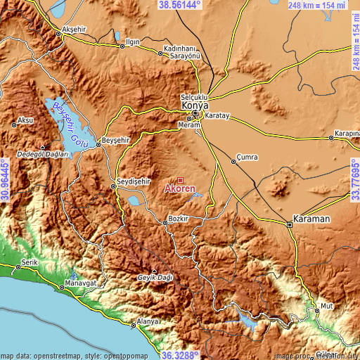 Topographic map of Akören