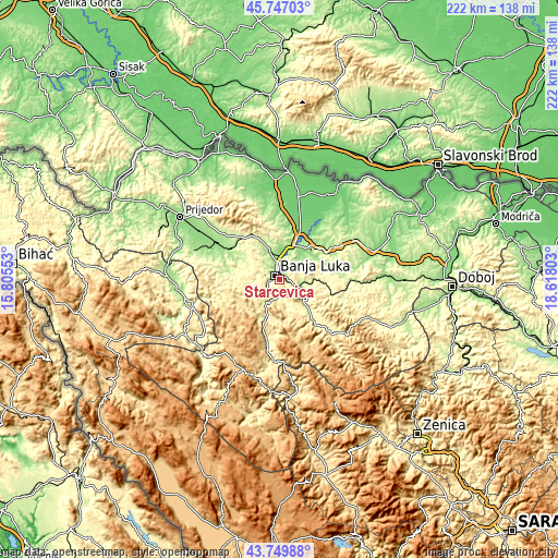 Topographic map of Starcevica