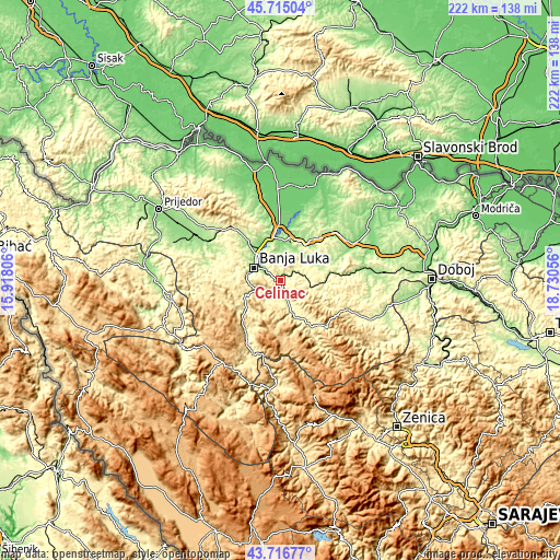 Topographic map of Čelinac