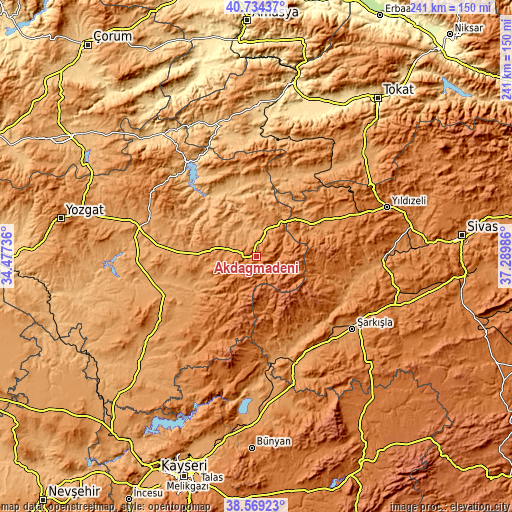 Topographic map of Akdağmadeni