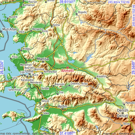 Topographic map of Ahmetli