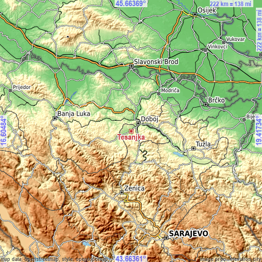Topographic map of Tešanjka