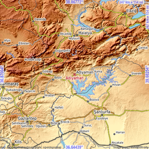Topographic map of Adıyaman