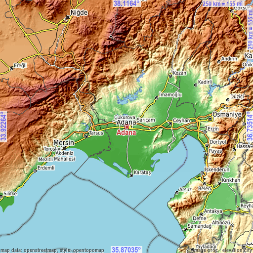 Topographic map of Adana