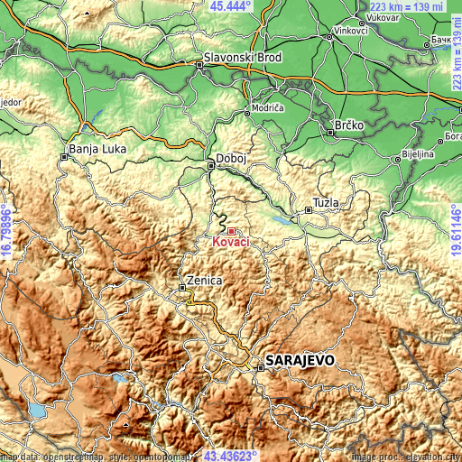 Topographic map of Kovači